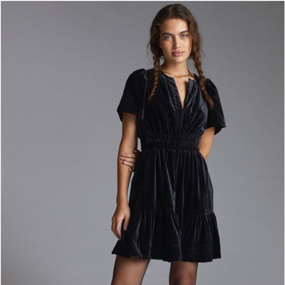 Maeve Dresses & Skirts - Maeve anthropologie black mini velvet dress size small